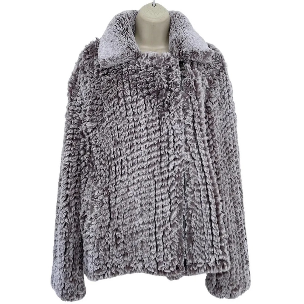 Avec Les Filles Women's Sz M Gray Faux Fur Full Zip Coat Jacket